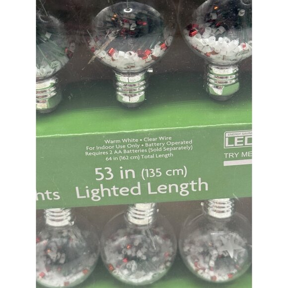 Holiday Home 10 LED Ball Party Lights Warm White Clear Wire Indoor Battery 53" - Picture 3 of 7